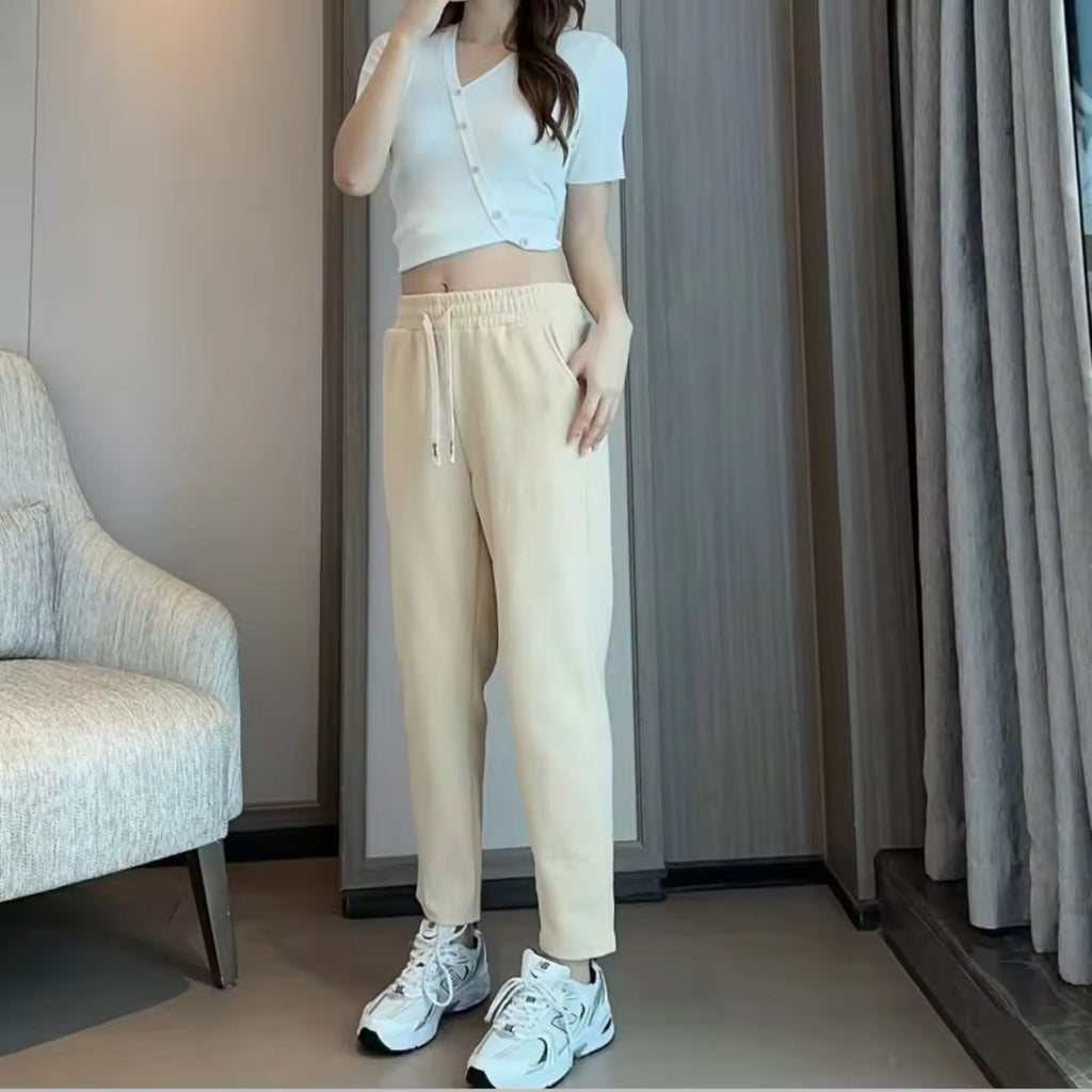 Korean Fashion Women High Waist Cargo Style Pants Casual Outfit Straight Cut Womenswear Trouser Basic Minimalist