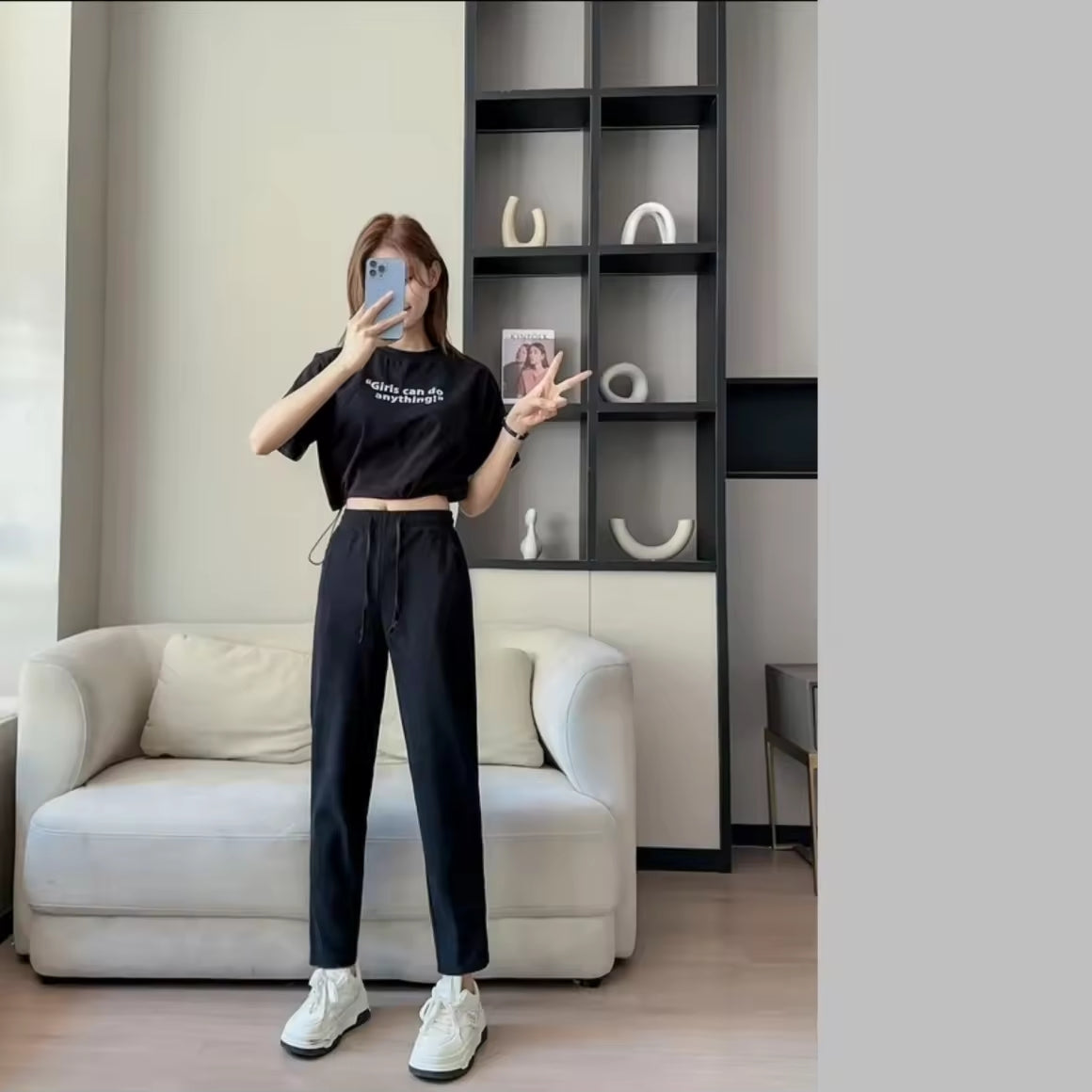 Korean Fashion Women High Waist Cargo Style Pants Casual Outfit Straight Cut Womenswear Trouser Basic Minimalist