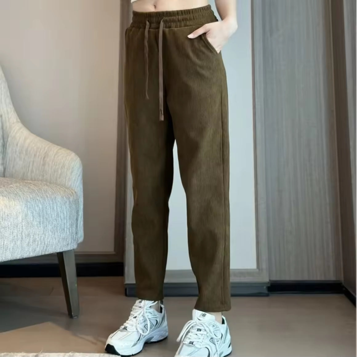 Korean Fashion Women High Waist Cargo Style Pants Casual Outfit Straight Cut Womenswear Trouser Basic Minimalist