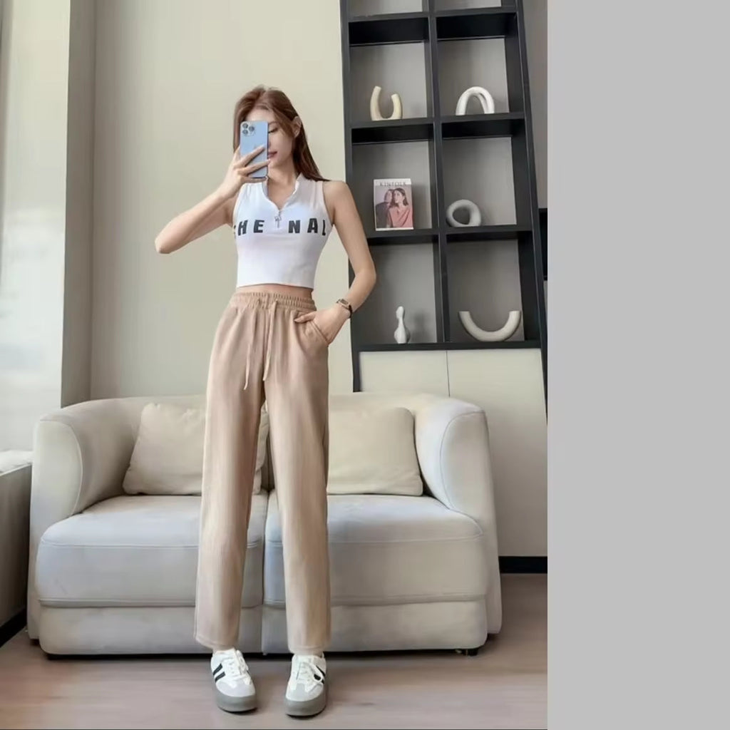 Korean Fashion Women High Waist Cargo Style Pants Casual Outfit Straight Cut Womenswear Trouser Basic Minimalist