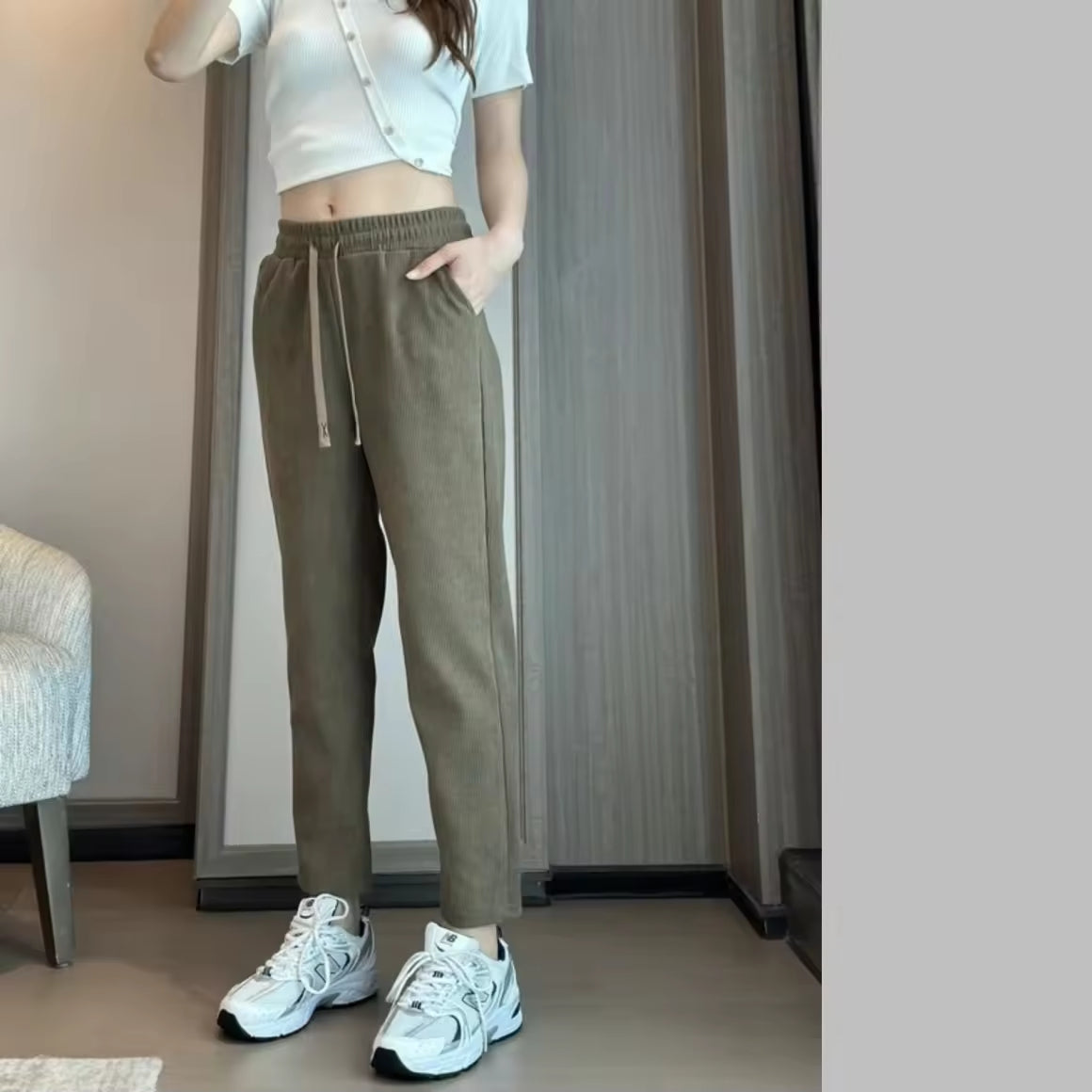 Korean Fashion Women High Waist Cargo Style Pants Casual Outfit Straight Cut Womenswear Trouser Basic Minimalist