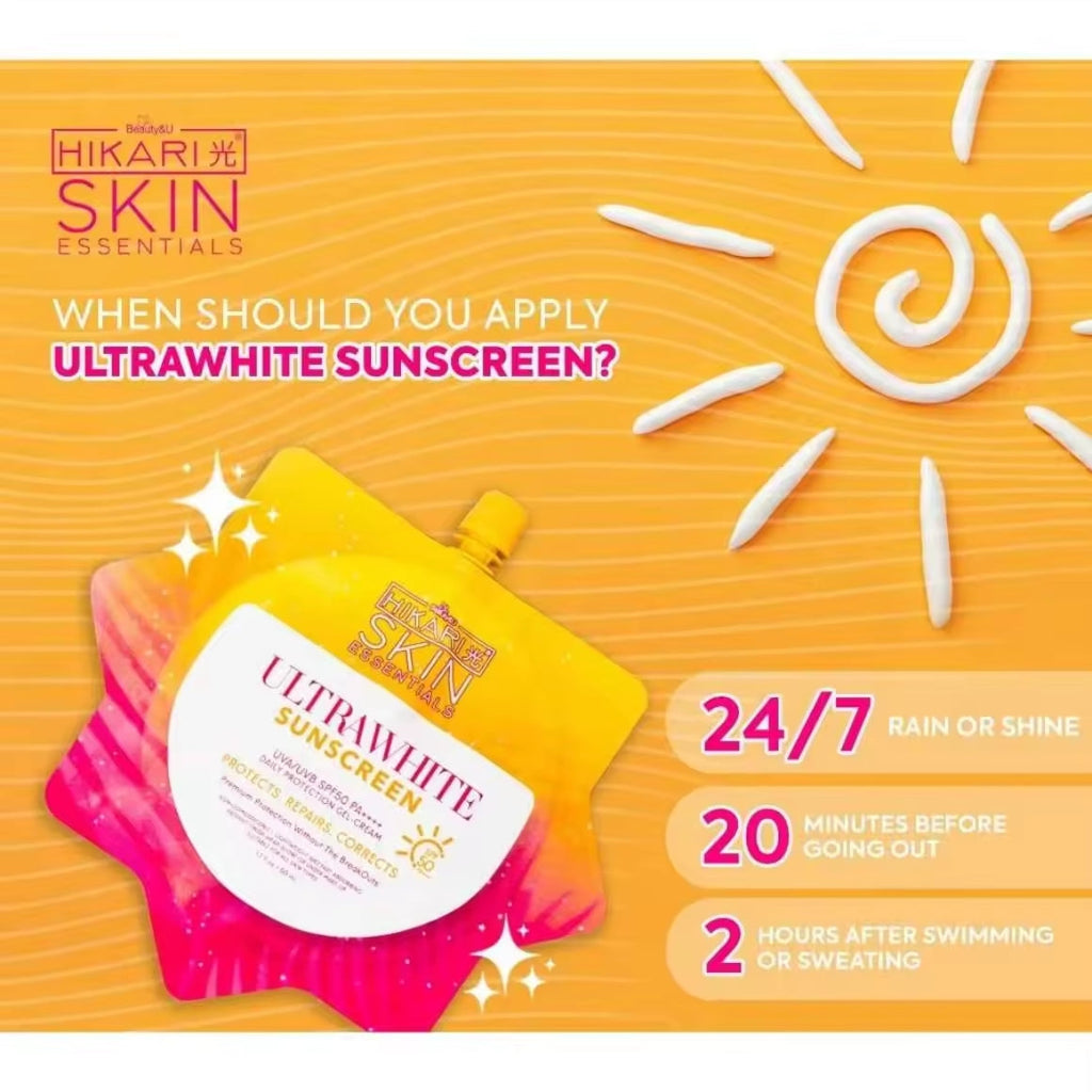 Hikari UltraFresh Sunscreen 50ML for all skin type, whitening, brightening, no white cast, easy to blend, sun protection