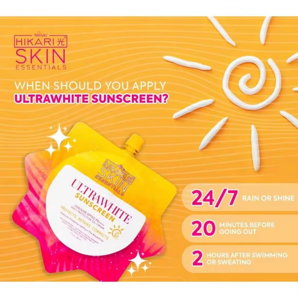 Hikari UltraFresh Sunscreen 50ML for all skin type, whitening, brightening, no white cast, easy to blend, sun protection