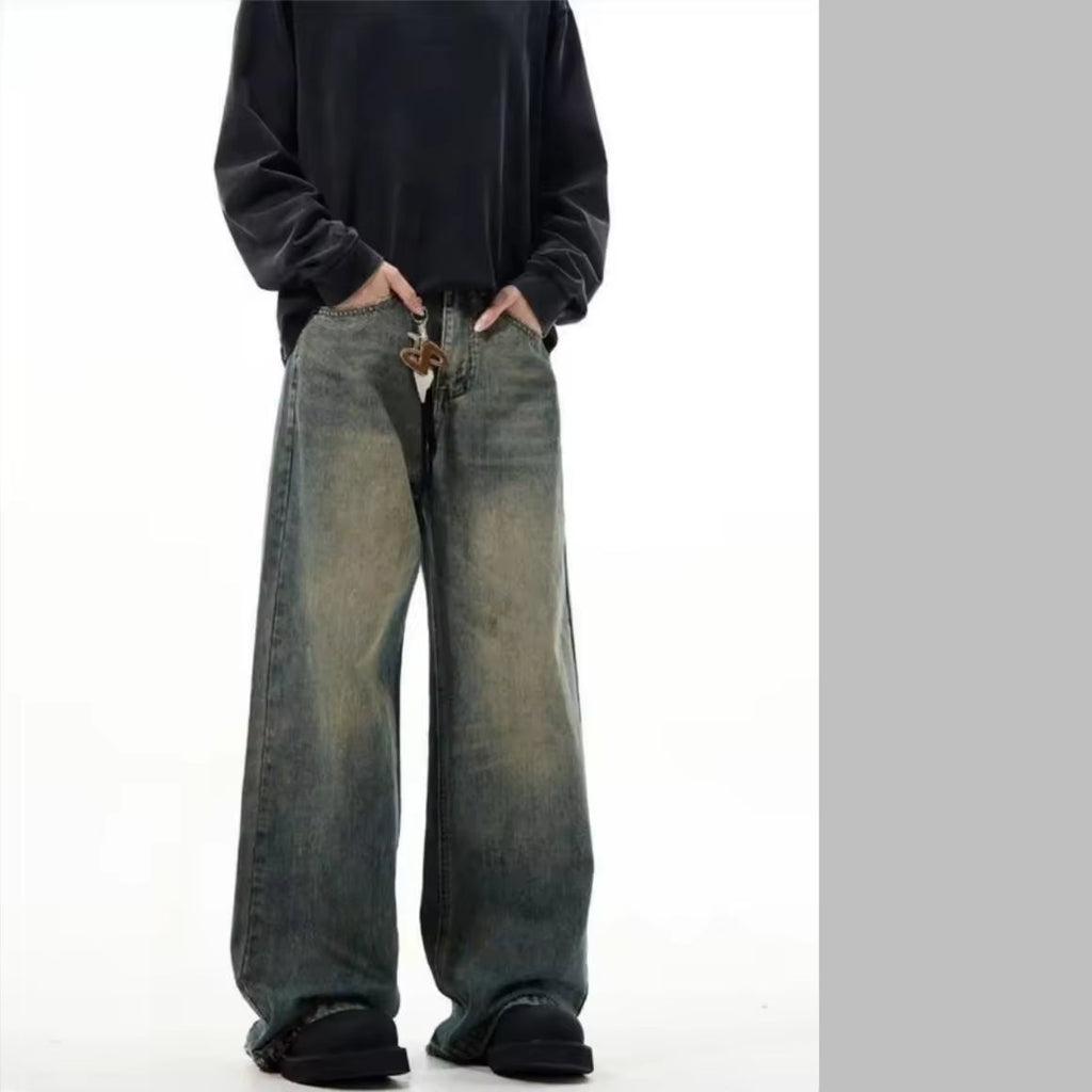Denim Fashion Unisex High Waist Vintage Blue Wide Leg Jeans Denim Pants For Men and Women