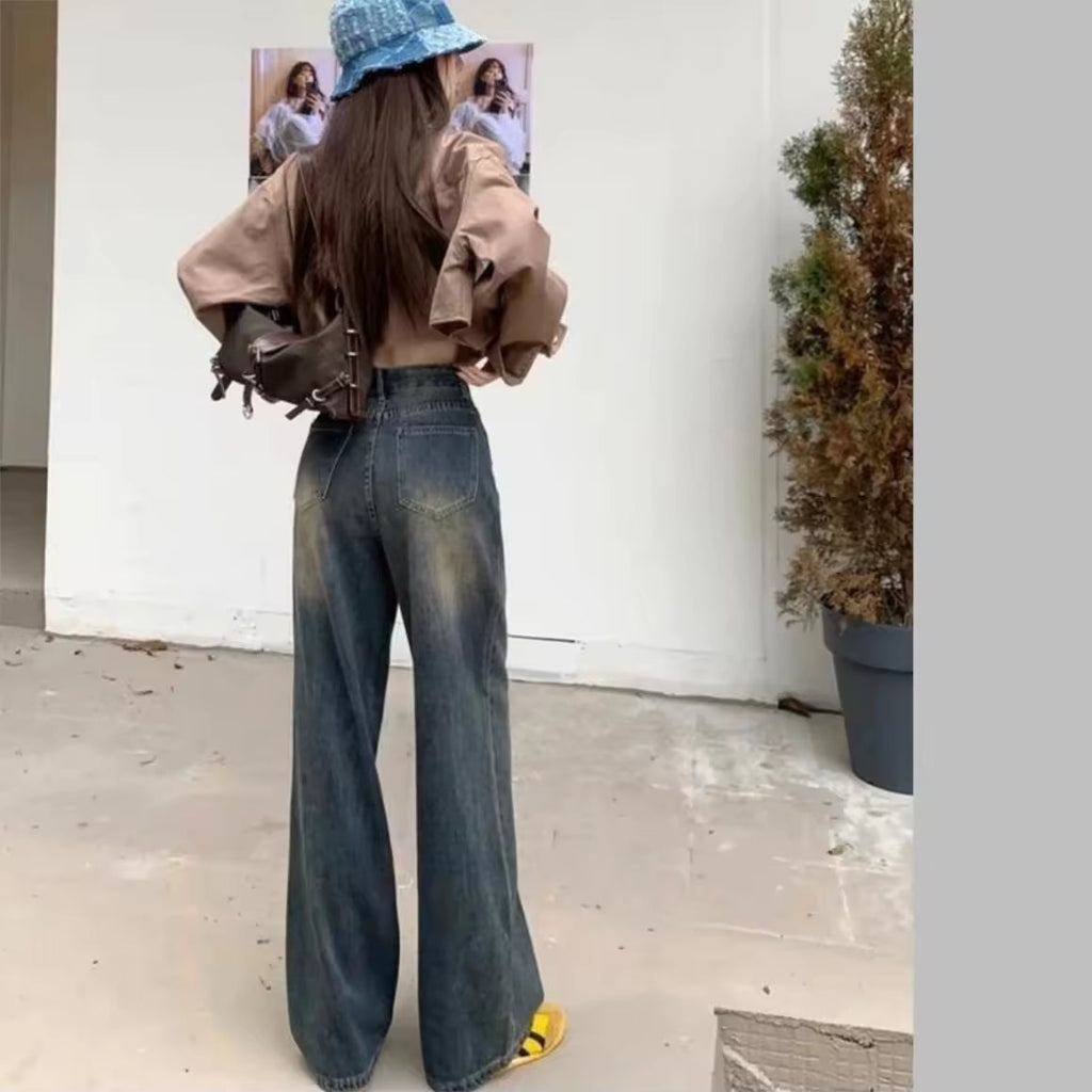 Denim Fashion Unisex High Waist Vintage Blue Wide Leg Jeans Denim Pants For Men and Women
