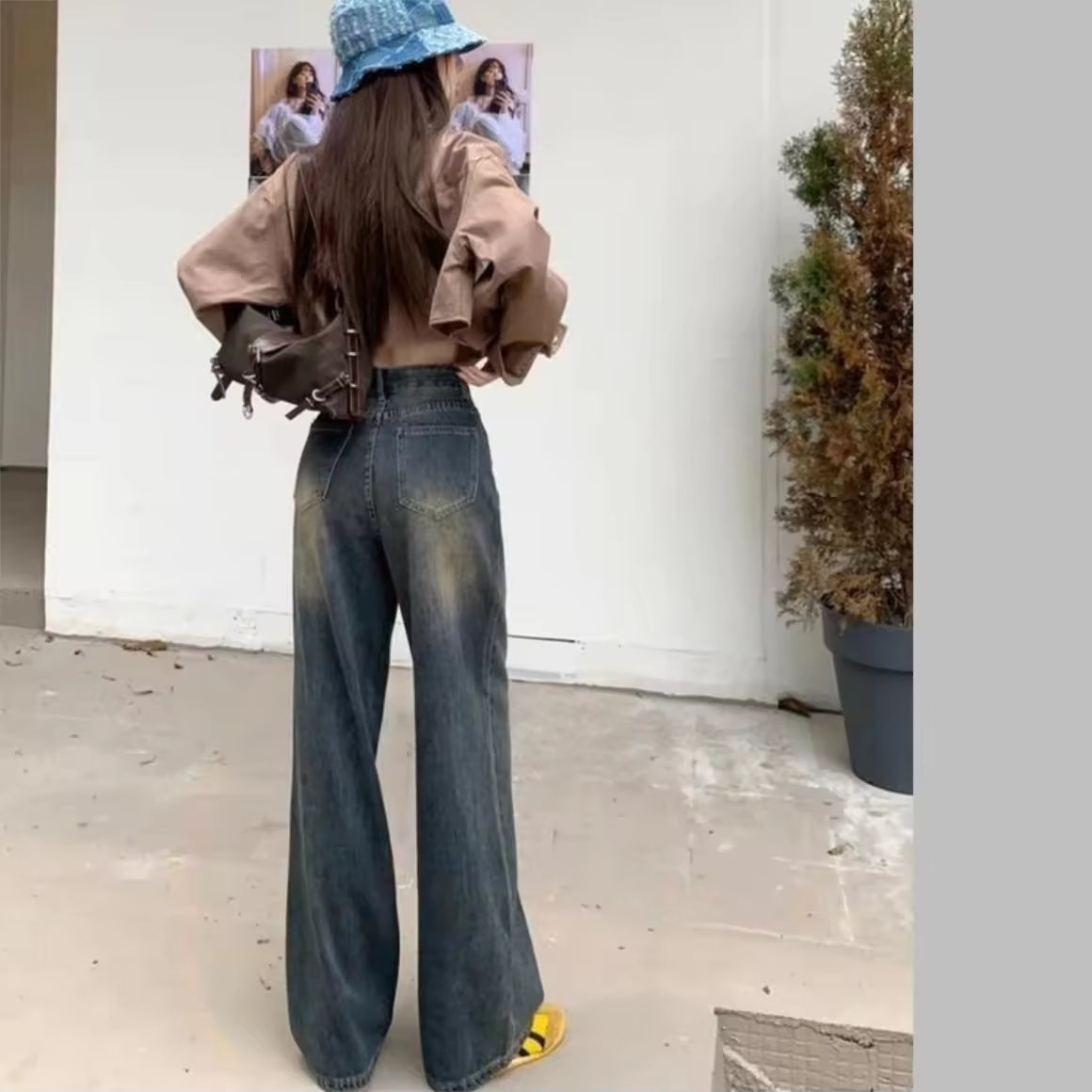 Denim Fashion Unisex High Waist Vintage Blue Wide Leg Jeans Denim Pants For Men and Women