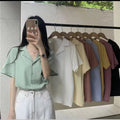 S-2XL Women's Korean Style Plain Color Loose Tops Short Sleeve Shirt Womenswear Blouse Casual Basic Lady
