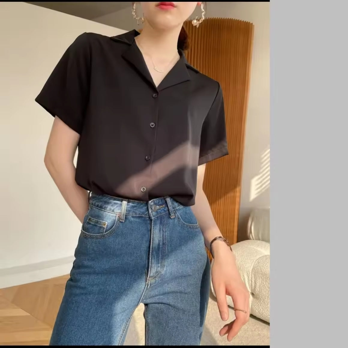 S-2XL Women's Korean Style Plain Color Loose Tops Short Sleeve Shirt Womenswear Blouse Casual Basic Lady