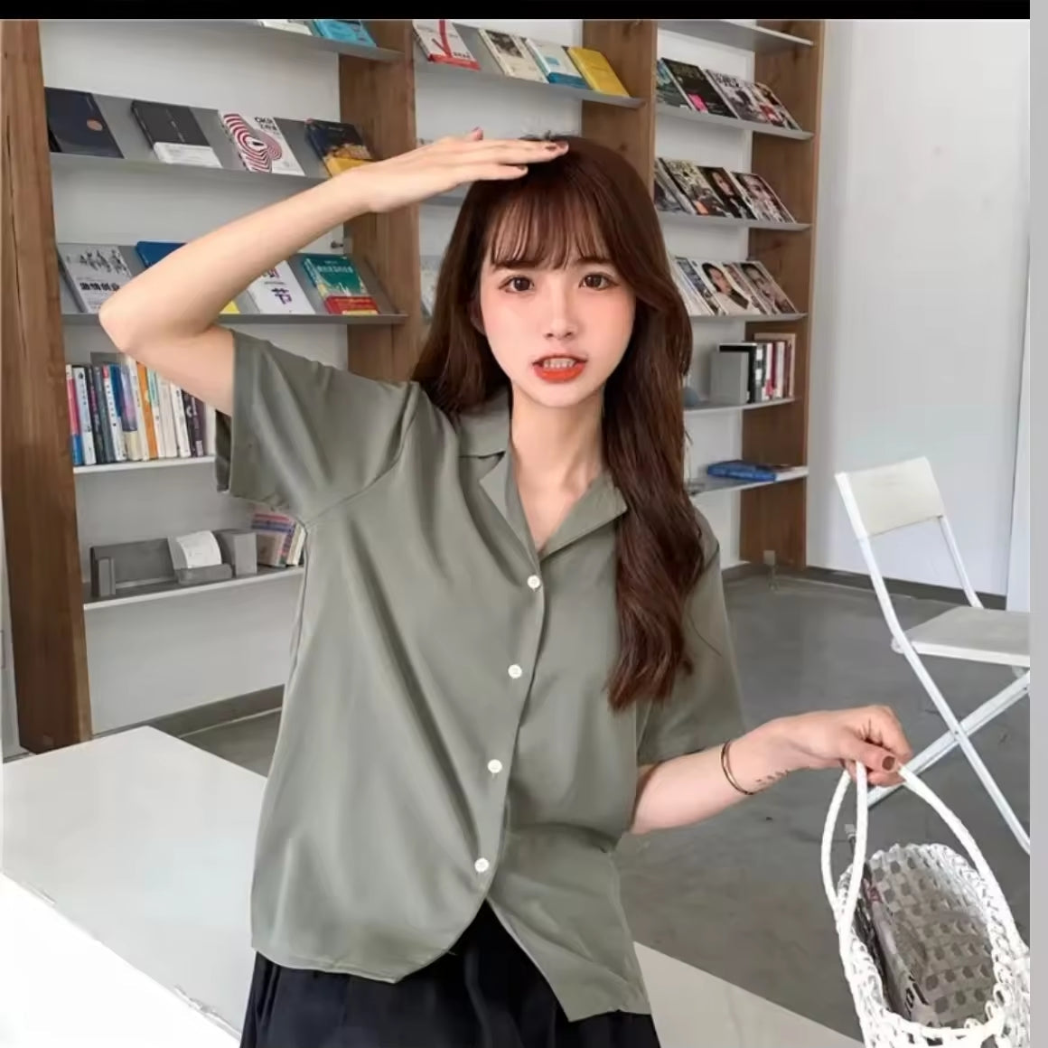 S-2XL Women's Korean Style Plain Color Loose Tops Short Sleeve Shirt Womenswear Blouse Casual Basic Lady