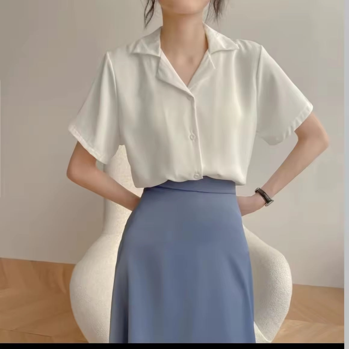 S-2XL Women's Korean Style Plain Color Loose Tops Short Sleeve Shirt Womenswear Blouse Casual Basic Lady